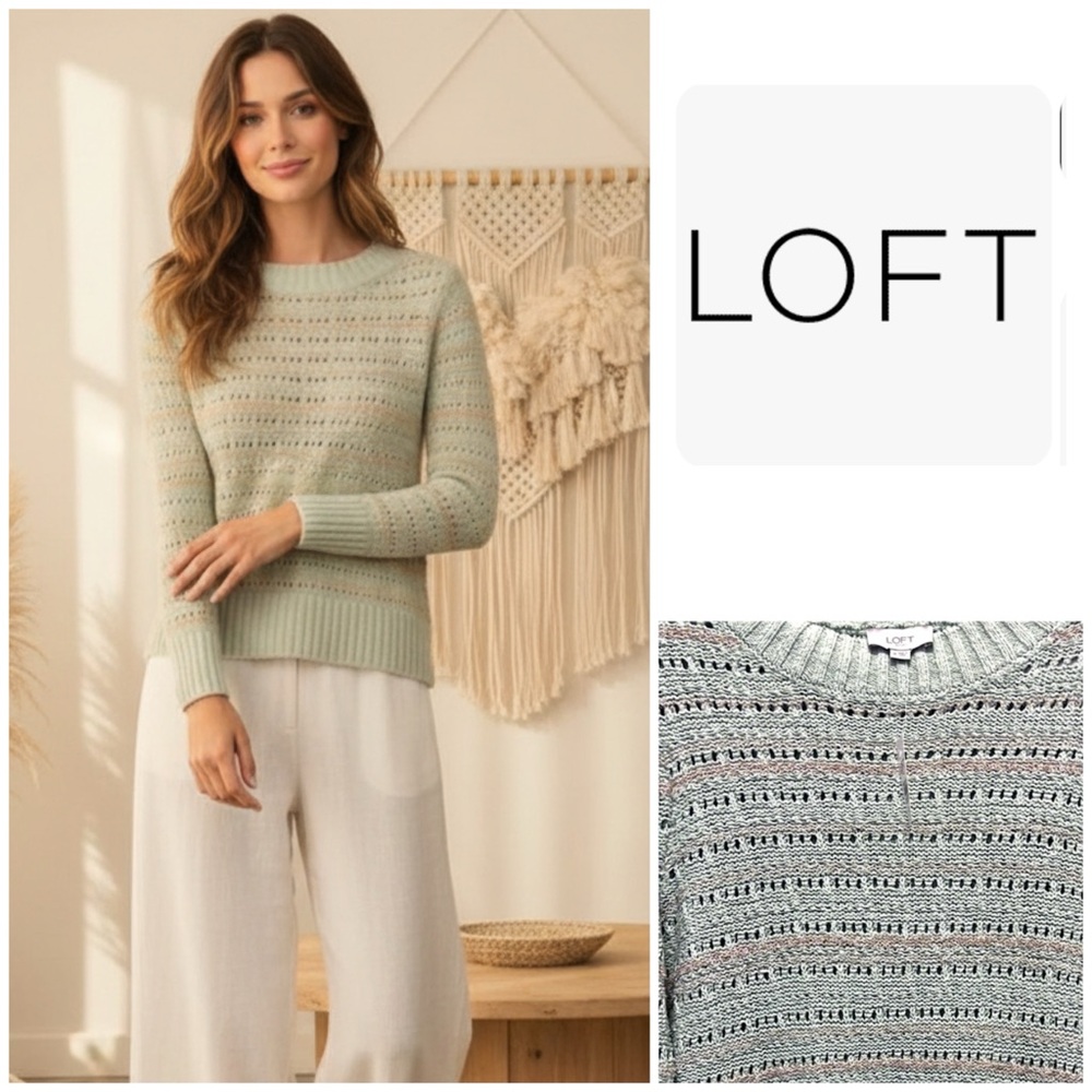 NWT!!! LOFT Light Sage Green and Gold Shimmering Women's Sweater